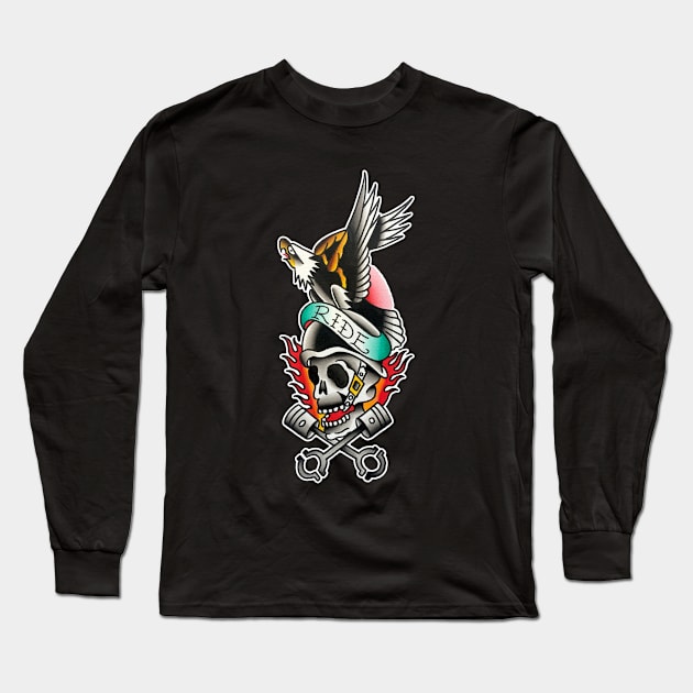 Ride with Eagle and Skull Tattoo Design Long Sleeve T-Shirt by forevertruetattoo